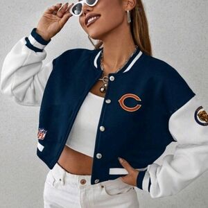 NEW cropped Chicago Bears logo patch varsity jacket bomber jacket